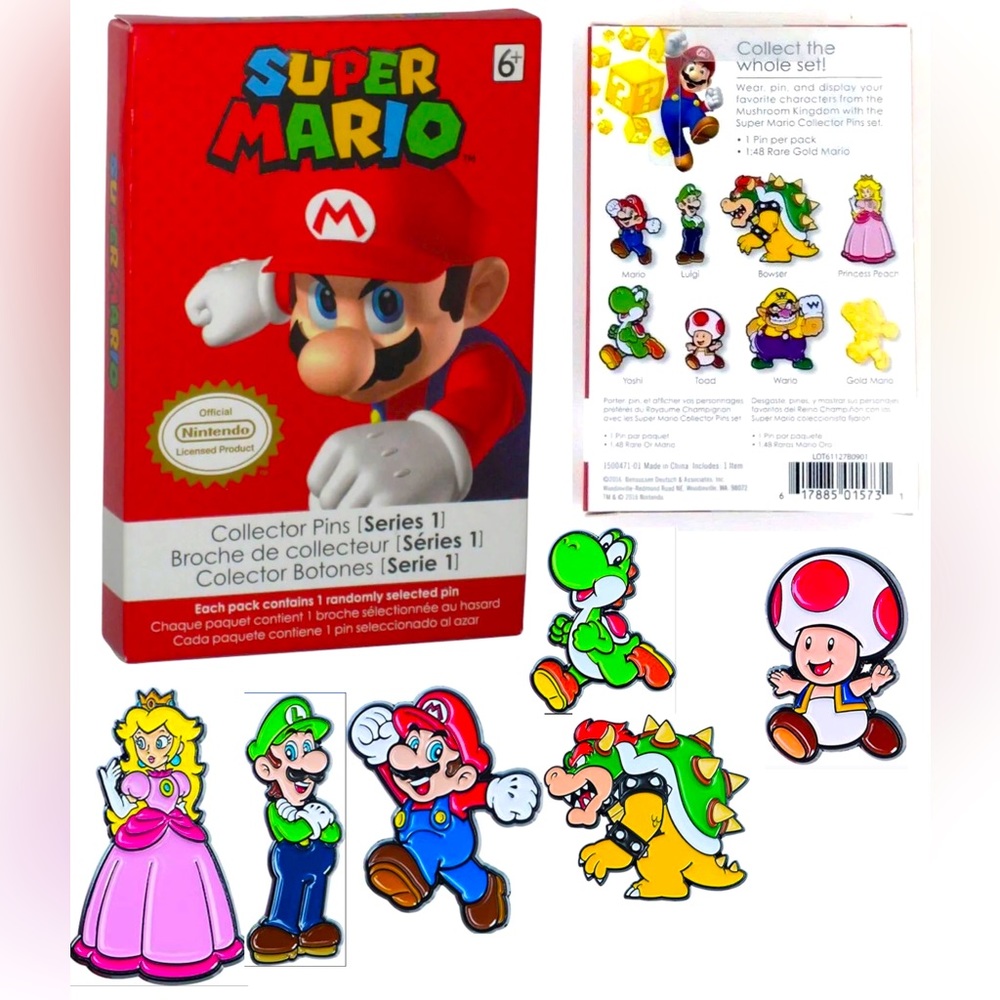 Super Mario Collector Enamel Pins Nintendo Toad Bowser Yoshi* one random pin box
